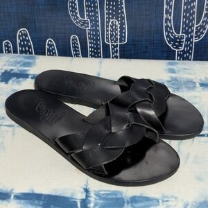 Ancient Greek Sandals Leather Arachne Slip-On Sandals Black Women's Size 39 US 9